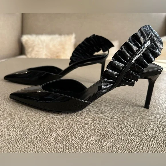 Saint Laurent Edie Patent Leather and Snakeskin Pump - Picture 5 of 11